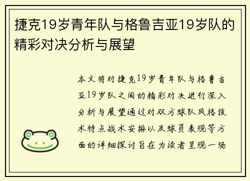 捷克19岁青年队与格鲁吉亚19岁队的精彩对决分析与展望