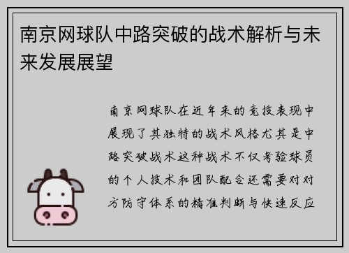 南京网球队中路突破的战术解析与未来发展展望